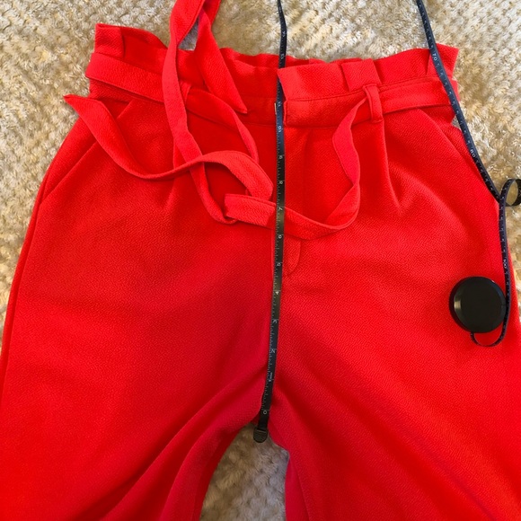 Red High Waist Paperbag Bow Tie Pants - Picture 6 of 10